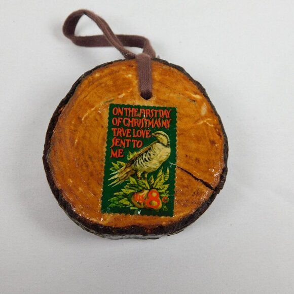 3 Handmade 2.5" Wood Round Christmas Ornaments w/Postage Stamps Hanging Unique - Picture 4 of 8